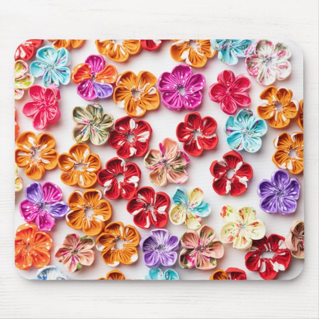 Mousepad Primavera tecido com costura manual Flores multico (Frente)