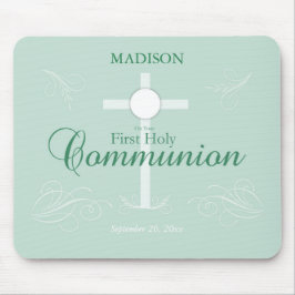 Mousepad Primeira Comunhão Sagrada, Script em Verde Suave