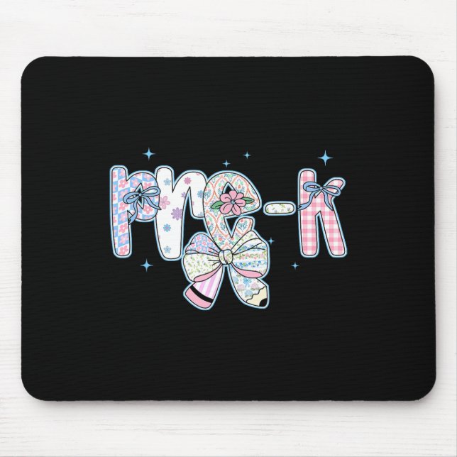 Mousepad Primeiro Dia De Escola Pré-K Coquette Préppy Lápis (Frente)