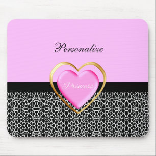 Mousepad Princesa preta cor-de-rosa feminino Girafa