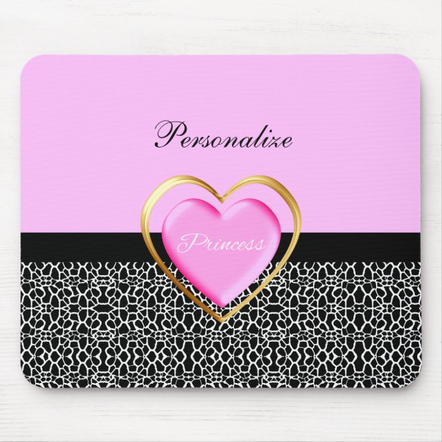 Mousepad Princesa preta cor-de-rosa feminino Girafa (Frente)