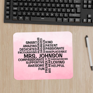 Mousepad Professor Palavra Nuvem Rosa Ombre