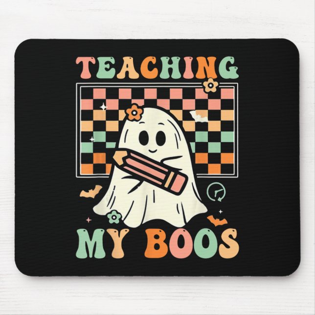 Mousepad Professora Cute Ghost Groovy Professora Halloween  (Frente)