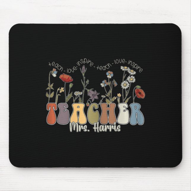 Mousepad Professora de flor selvagem Nome Sra. Harris (Frente)