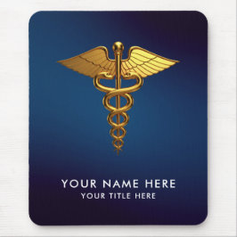 Mousepad Profissional Caduceu Azul Naval Dourado Médico