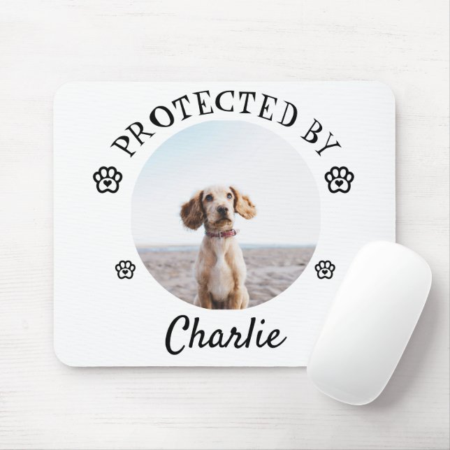 Mousepad Protected By Dog Photo Paw Print Design (Com mouse)