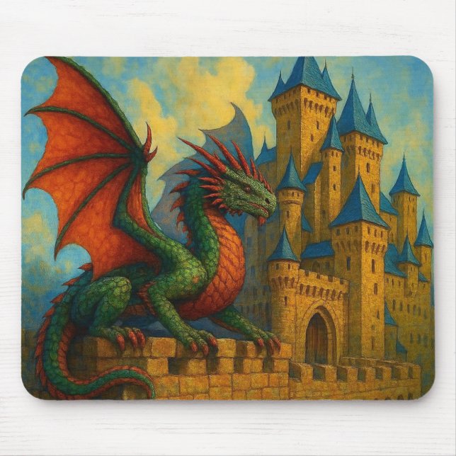 Mousepad Protetor de Castelo de Dragão Medieval (Frente)