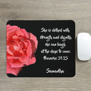 Mousepad Provérbios 31:25 Rosa vermelha Verso Personalizado