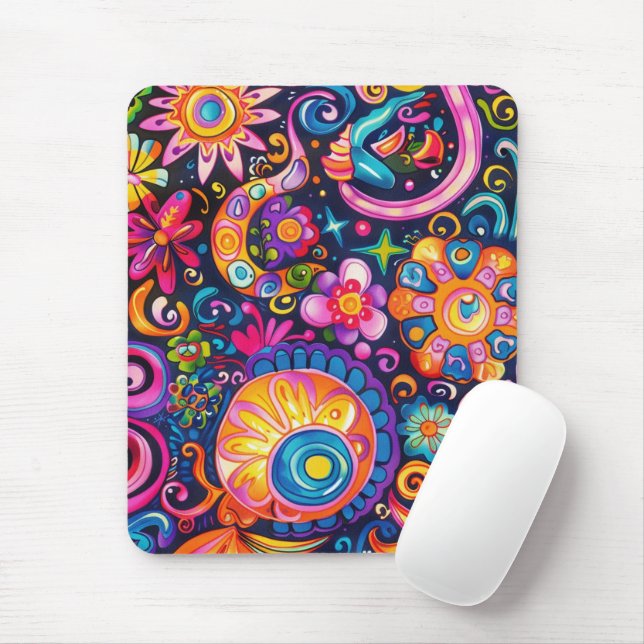 Mousepad Psicodélico Hippie dos anos 60 e 70 (Com mouse)