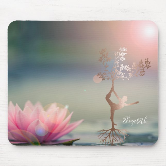 Mousepad Psicólogo Silhueta de Ioga da Árvore de Lótus (Frente)