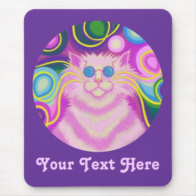 Mousepad Psy-cat-delic, rosa-rosa 'O seu texto', púrpura, (Frente)