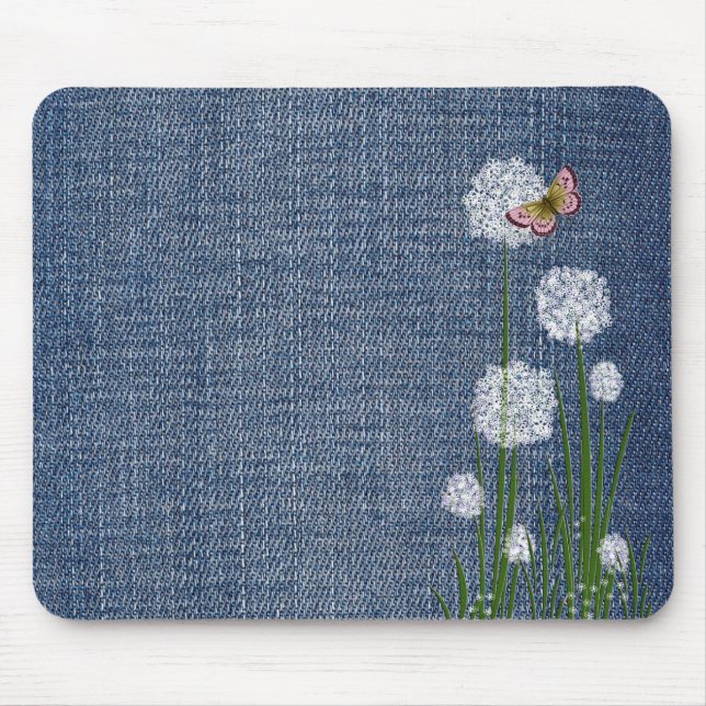 Mousepad Puff Flowers em Denim (Frente)