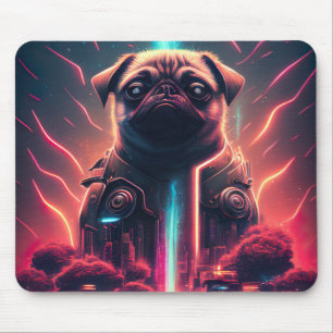 Mousepad Pug Adorável com Fantasia de Robô Futurista