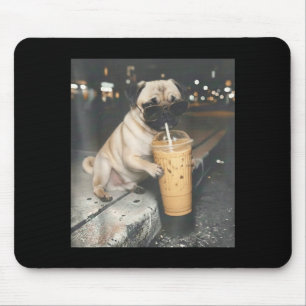 Mousepad Pug bebendo café gelado meme engraçado de animal c