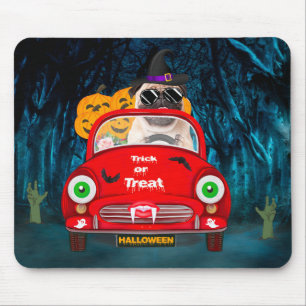 Mousepad Pug Cão Dirigindo Carro Assustador Halloween