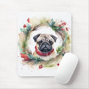 Mousepad Pug Christmas Wreath Festivo Pup
