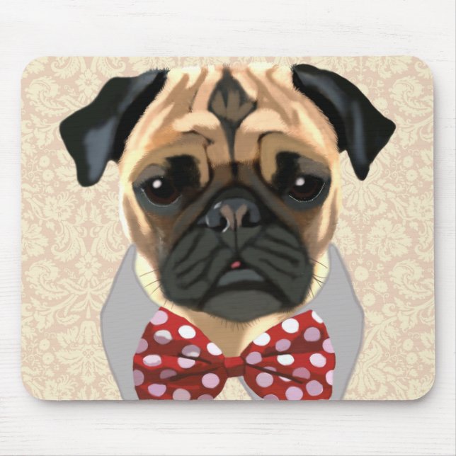 Mousepad Pug com Arco vermelho e branco (Frente)