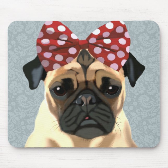 Mousepad Pug com Arco vermelho na cabeça 2 (Frente)