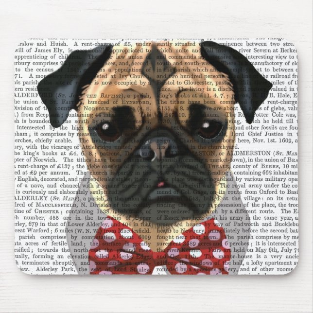 Mousepad Pug com Arco vermelho picado (Frente)