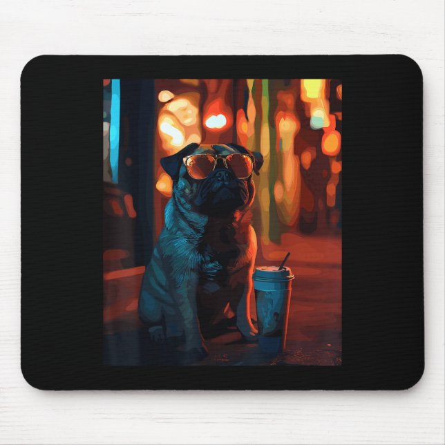 Mousepad Pug com café gelado  (Frente)