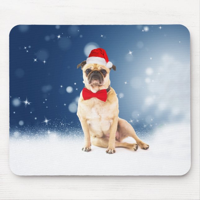 Mousepad Pug com Papai Noel de Natal (Frente)