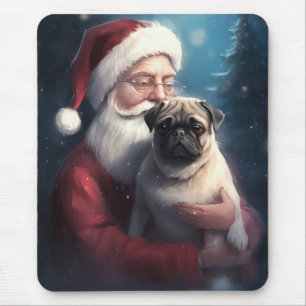 Mousepad Pug Com Papai Noel Natal Festivo