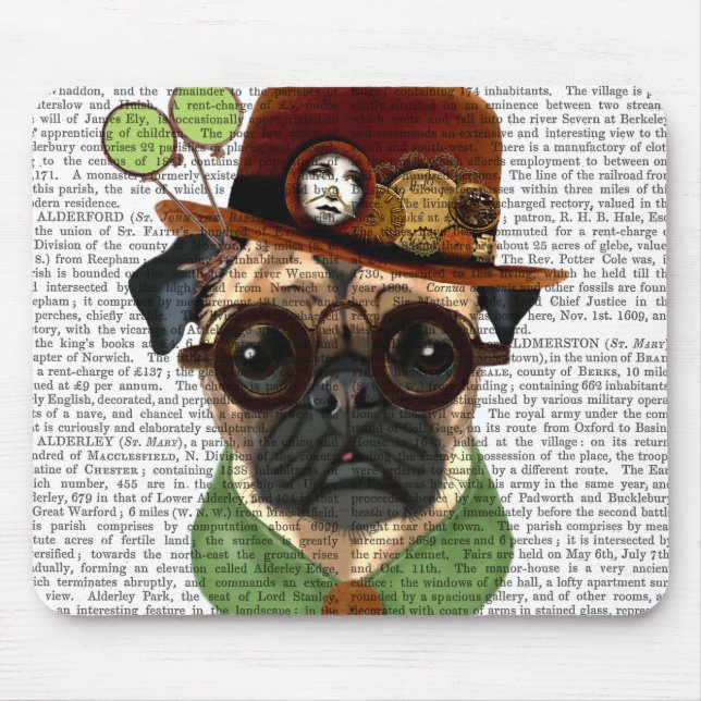 Mousepad Pug com Steampunk Bowler Hat (Frente)