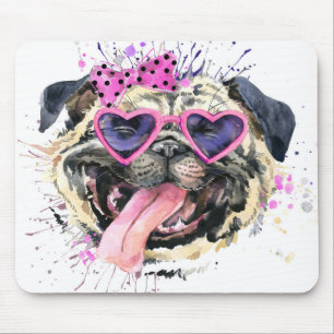 Mousepad Pug cor-de-rosa bonito da aguarela