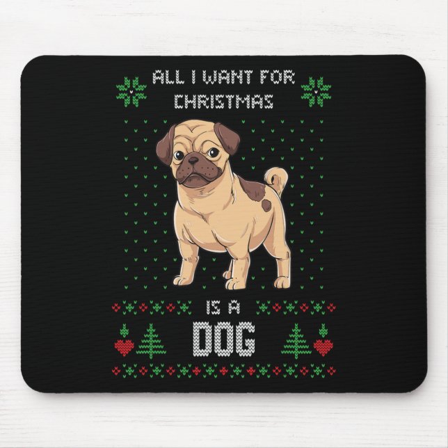 Mousepad Pug de Suéter de Natal Feio Cachorro de Suéter Fei (Frente)