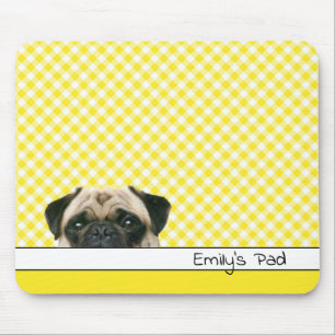 Mousepad Pug Dog em Yellow Gingham