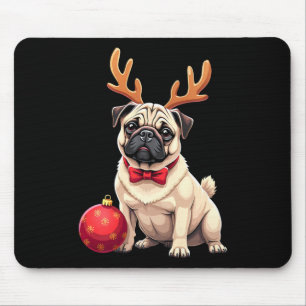 Mousepad Pug Dog Reindeer Xmas Cachorro Passa Família Engra
