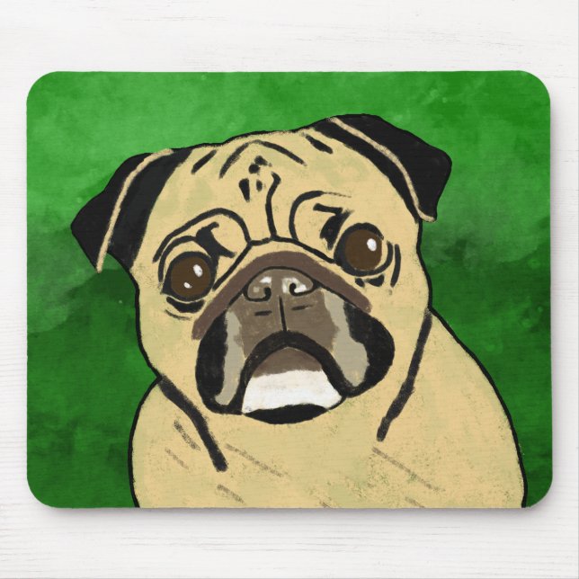 Mousepad Pug Dog Watercolor Art Retrato (Frente)