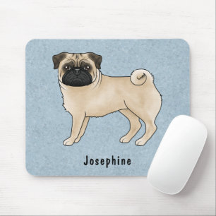 Mousepad Pug Fawn Cartoon Cute Cachorro Com Nome Personaliz