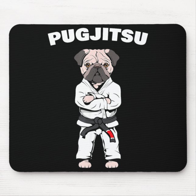 Mousepad Pug Fofo de Jiu Jitsu Faixa Preta Bjj Jiujitsu (Frente)