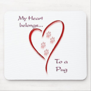 Mousepad Pug Heart Pertence