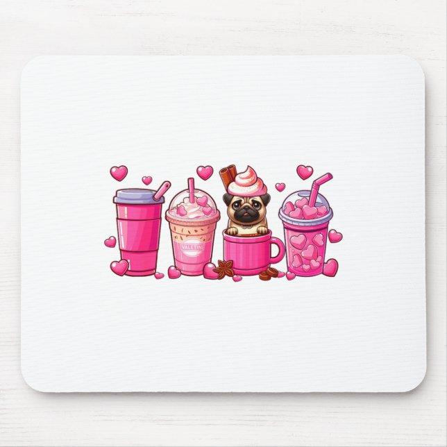 Mousepad Pug Inside Cup Coffees Lover Valentines Day Heart  (Frente)