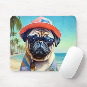 Mousepad Pug on Beach, presente de verão para o amante do c