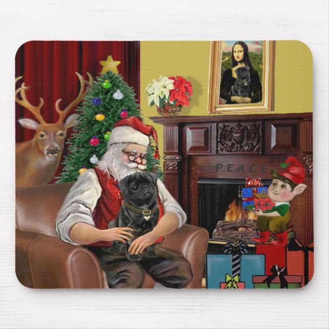 Mousepad Pug Preto do Papai Noel (Frente)
