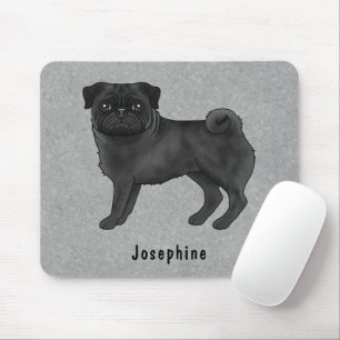 Mousepad Pug Preto Fofo Cachorro Cartoon Com Nome Personali