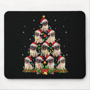 Mousepad Pug Santa Hat Árvore de Natal Luz Xmas Pugmas Do