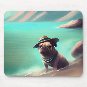 Mousepad Pug se divertindo na pintura de praia