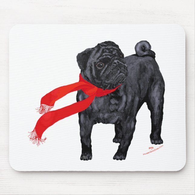 Mousepad Pugs com Cachecol Vermelho (Frente)