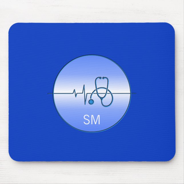 Mousepad Pulsação do Monograma Azul Estetoscópio Médico (Frente)