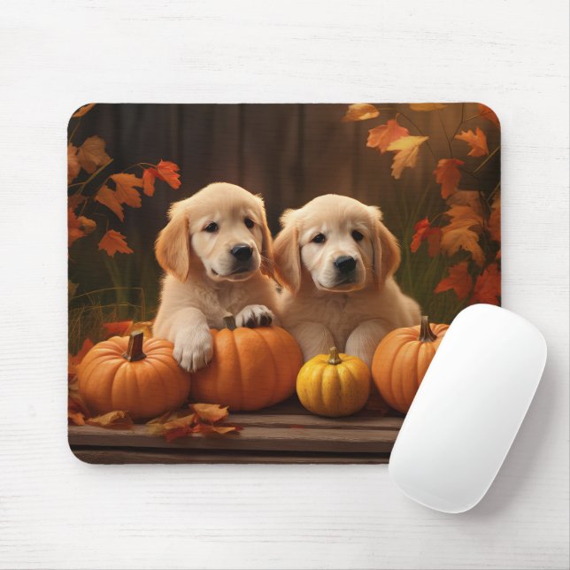 Mousepad Pumpkin da Delícia de Outono do Retriever do ouro (Com mouse)