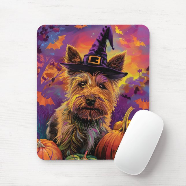 Mousepad Pumpkin de Bruxa de Terrier Halloween, australiano (Com mouse)