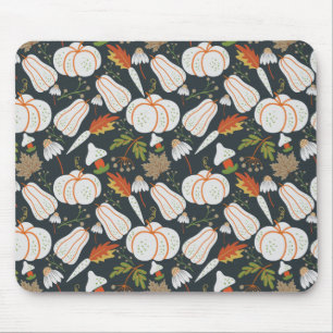 Mousepad Pumpkin sem costura padrão floral preto e branco