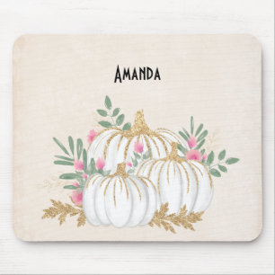 Mousepad Pumpkins branco e Dourado Aquarela