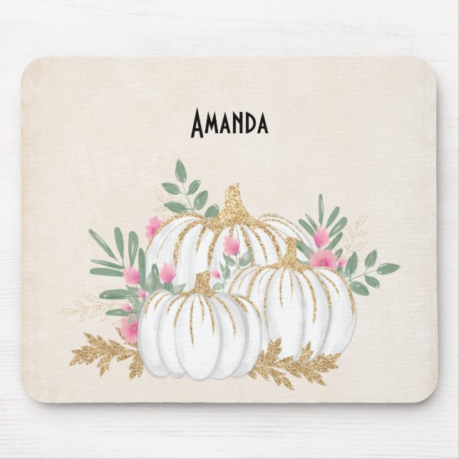 Mousepad Pumpkins branco e Dourado Aquarela (Frente)