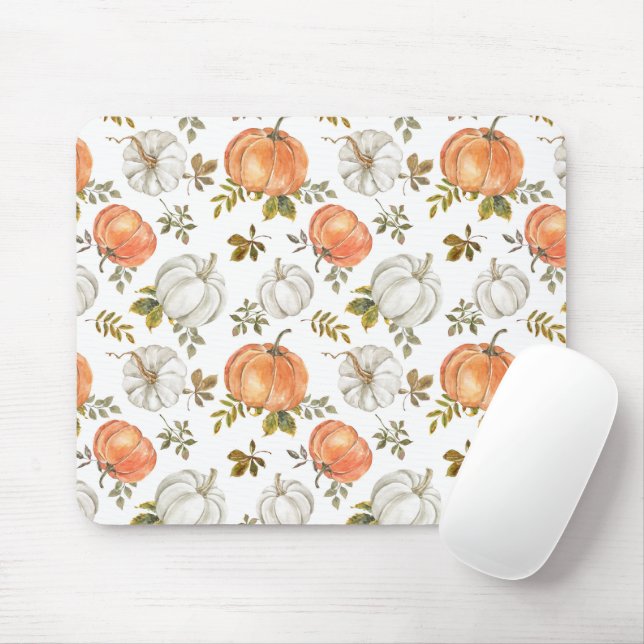 Mousepad Pumpkins de Aquarela e Padrão de outono de Folhage (Com mouse)