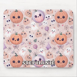 Mousepad Pumpkins e Fantasmas bonitos do Halloween de rosa